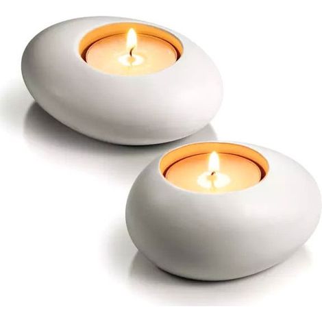 Support à bougie Tealight en pierre blanche, 2 pièces, Fancy