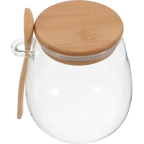 Bocal de conservation en verre avec couvercle hermétique, boîte de conservation en verre transparent pour thé et café avec cuillère. (1/2)