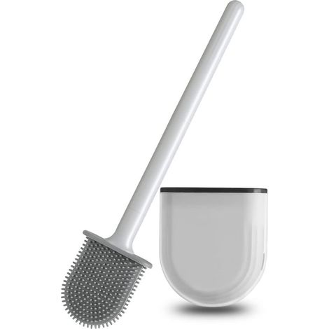 Brosse WC - Tête Flexible En Silicone - Support À Drainage - Pour Salle De Bain - 1 Pièce (1/5)