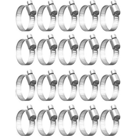 TAISHENGDA 20-teiliges Schlauchschellen-Set, verstellbare Schlauchschellen 20–32 mm, Schlauchschellen aus Edelstahl 304, Metallschlauchschellen, für Schläuche, Gasleitungen, Wasserleitungen, Kabel und (1/5)