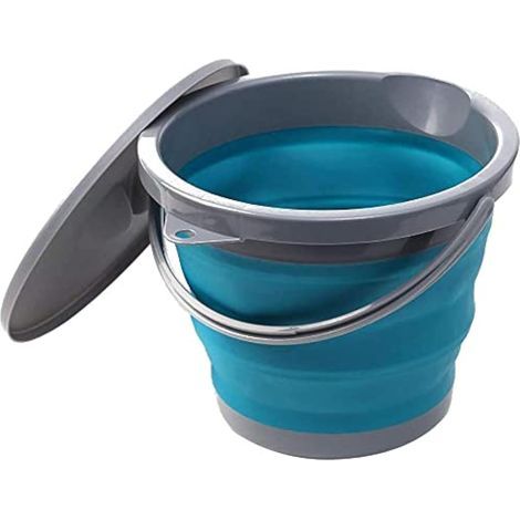 Seau de 5 litres avec couvercle pliable, seau de nettoyage rond portable et pliable en plastique PP TPR matériau seau de pêche pour l'extérieur et l'intérieur (1/4)