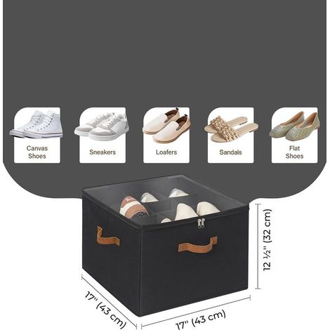 Schuhkarton, bietet Platz für 16 Paar Schuhe, mit verstellbaren Trennwänden und transparentem Schutzdeckel, schwarz (1/5)