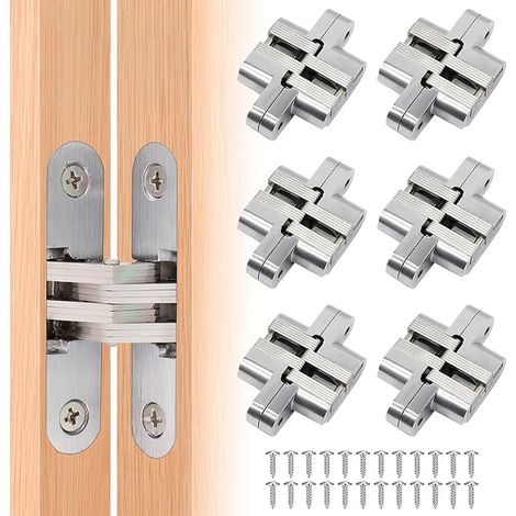 Folding Concealed Hinges Cross Invisible Door Easy Installation for Wood and Stainless Steel, Silver, 45 x 13 mm (1/5)