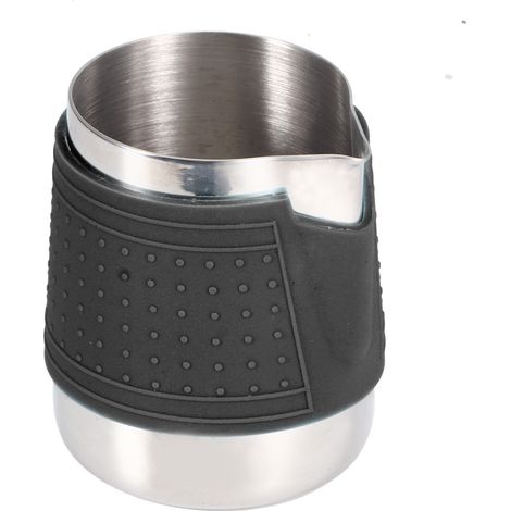 Lot de 2 tasses à lait en acier inoxydable 350ml avec revêtement silicone anti-brûlure, pichet à café pour latte art (Noir) (1/5)