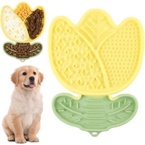 Tapis de Léchage Chien,Tapis de Lechage pour Chiot Chat,pour Soulager l'anxiété de l'animal,Lick mat Chien avec Ventouse pour Bain,Entraînement,Toilettage,Silicone de Qualité Alimentaire(Jaune)