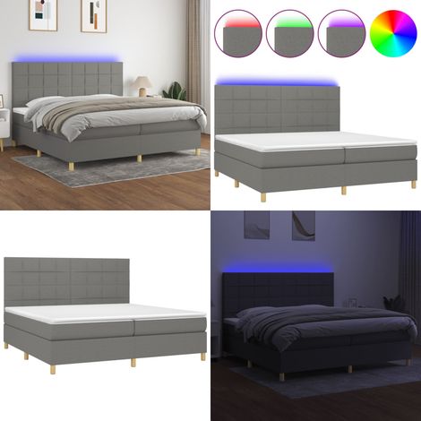 Sommier à lattes de lit et matelas et LED Gris foncé 200x200 cm - Sommier Tapissier - Lit Plateforme - Lit Avec Led - Matelas À Ressorts Ensachés - Têtière Ajustable - Home & Living (1/5)