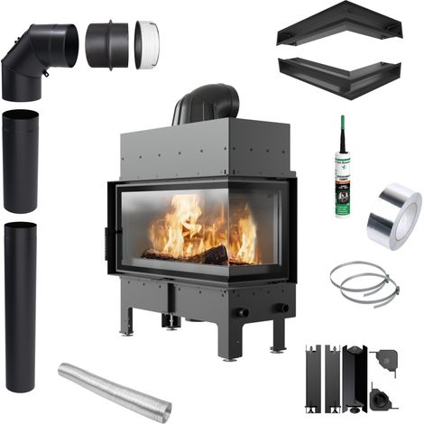 Eck Kamineinsatz KRATKI FLOKI rechts 12kW Ø200 schwarz Montageset (1/5)