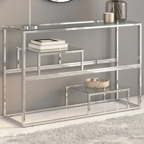 Table console-Table d'entrée argenté acier inoxydable et verre trempé 324325 (1/5)