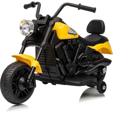Moto Électrique Enfant 6V, Suspension, Phares et 2 Roues Stabilisatrices pour 3-6 Ans, 79 x 40x 46 cm, Jaune (1/5)