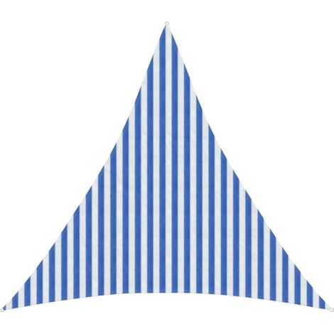 Voile d'ombrage à rayures bleues et blanches, 3,6 x 3,6 x 3,6 mètres, PEHD. (1/5)
