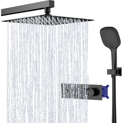 Colonne de Douche avec Mitigeur Thermostatique Ensemble de Douche en Cuivre Hauteur Réglable 910-1320mm Pommeau carré 250mm (1/5)
