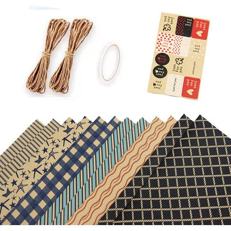 Retro-schlichtes blaues Kraftpapier-Geschenkpapier mit Karomuster für den Valentinstag