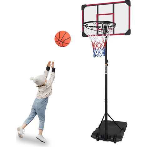 Panier de basket portable réglable en hauteur 170 à 213 cm, sur roues, pour intérieur et extérieur, panneau résistant, noir et rouge CHICFURN, pour jeunes et adultes (1/5)