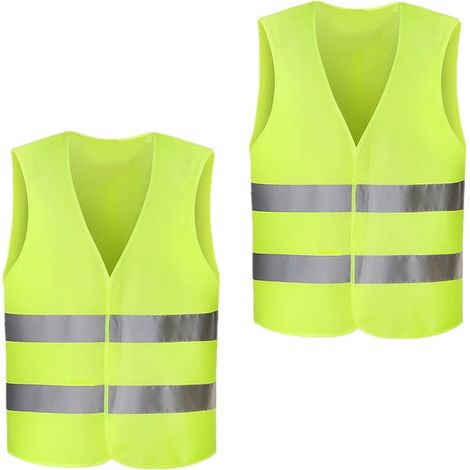 Lot de 2 gilet jaune voiture pour le travail de nuit - portée 300m Assure visibilité nocturne - idéal pour urgences et pannes et chantiers et entretien de véhicules sur route (1/5)