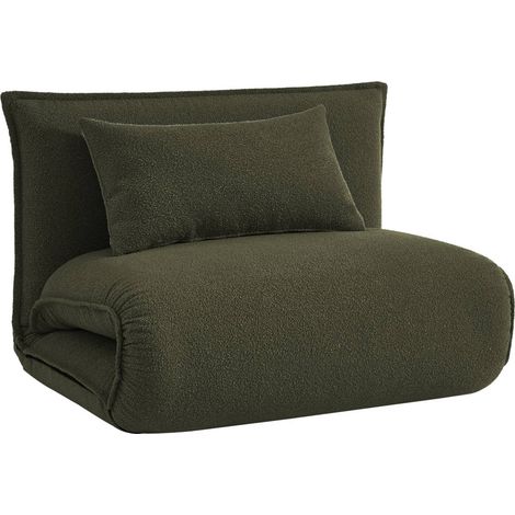 sweeek - 1-Sitzer Schlafsessel mit Bezug aus strukturiertem Bouclé, Strukturiertes  Bouclé, Khaki