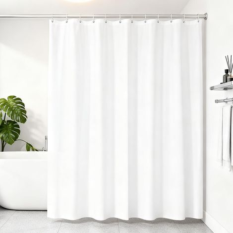 Weißer Duschvorhang 180x180 cm, waschbar, wasserdicht, schimmelresistent, mit 12 Haken für Badewanne