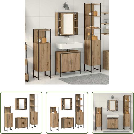 Spiegel Schrank - Badezimmermöbel-Set mit Regal mit Tür 4 pcs Braun Holzwerkstoff (1/5)