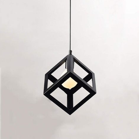Plafoniera a cubo industriale, lampada a sospensione in metallo, lampada a sospensione quadrata nera creativa E27 per camera da letto, cucina, soggiorno, ufficio, soppalco ecc (lampadine non incluse) (1/5)