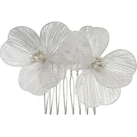 Peigne à cheveux de mariée style coréen, décoré de fleurs, design antidérapant, pince à cheveux, accessoire de coiffure rétro pour mariage.-Silver (1/5)