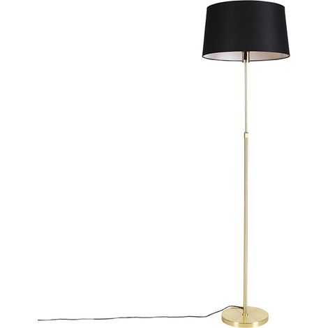 Stehleuchte gold / messing mit Lampenschirm Leinen schwarz 45 cm - Parte
