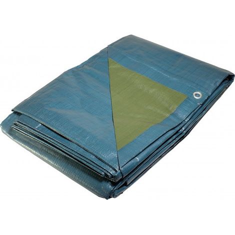 Bâche Travaux 8x12 m - Résistante - Etanche - Anti-UV - Bleue et verte - Œillets (1/3)