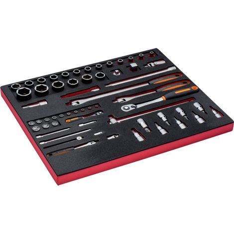 Bahco Fit&Go 3/3 Schaumstoffeinlage Satz Steckschlüssel-Einsätze und Umschaltknarre mit rundem Kopf - 59-tlg. (1/3)