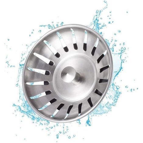 Bouchons de filtre d'évier en acier inoxydable (lot de 2) - Bouchons de filtre d'évier universels (diamètre : 78 mm) avec 18 trous de drainage (1/5)