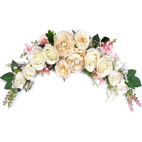 Künstliche Pfingstrosen Girlande 60cm Champagner & Elfenbein für Hochzeit, Tür & Wand (1/5)