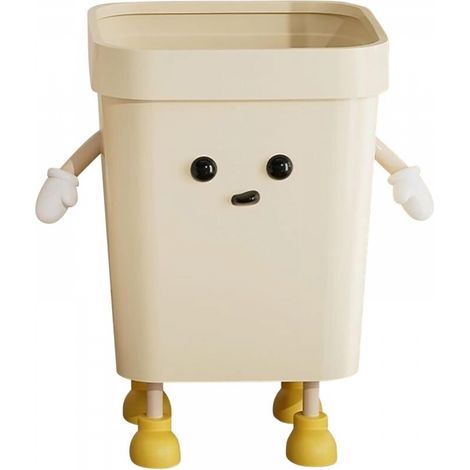 Poubelle pour enfants, corbeille à déchets durable, parfaite pour la chambre d'enfants, la salle de classe, la clinique pédiatrique, poubelle carrée beige avec bras et pieds, livrée avec un support (1/5)