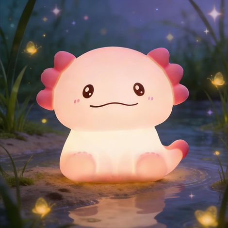 Axolotl LED Veilleuse Adulte, Silicone Animaux Lampe de Chevet avec 7 Couleurs 3 Niveaux de Luminosité Timer Veilleuse Rechargeable, Veilleuses Tactile pour Cadeau Anniversaire Femme Décoration (1/5)