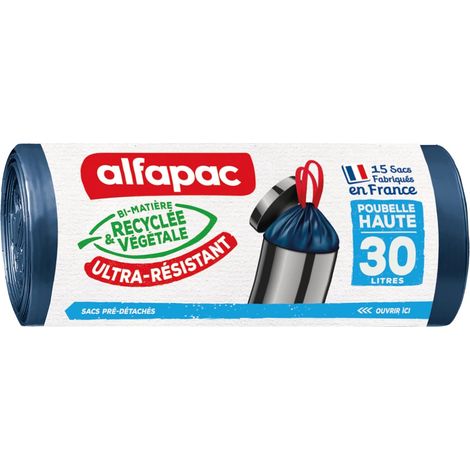 alfapac - 15 sacs poubelle haute - lien coulissant - ultra-résistant - 30L (1/5)