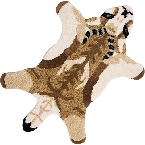 Tapis en laine tissée en forme de chèvre marron et beige pour espace de vie 60 x 90 cm - PANGIVO