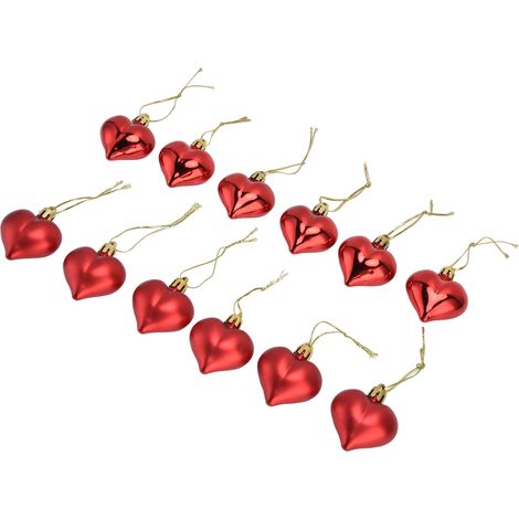 12 pièces Décorations de Noël en forme de cœur en PVC pour arbre de Noël, décoration suspendue pour fête de la Saint-Valentin Rouge (1/5)