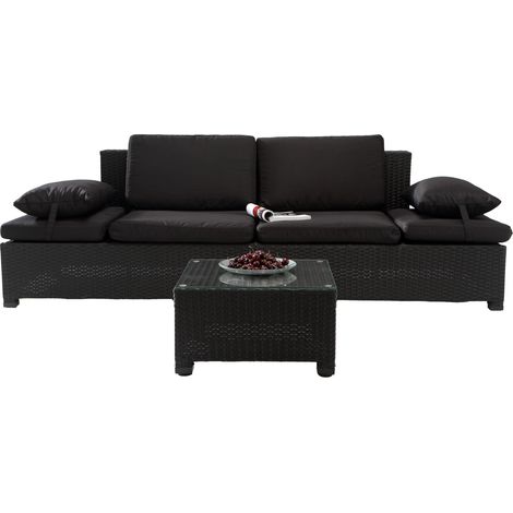Salotto da giardino in resina intrecciata nero/nero CORFOU