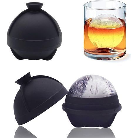 Kugelförmige Eiswürfelformen, 2er-Set mit integriertem Trichter, Silikonformen für runde Eiswürfel mit 6,35 cm Durchmesser – Whisky, Cocktails (1/5)