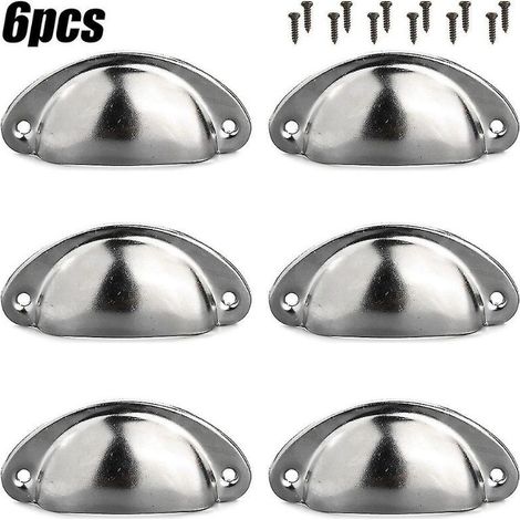 6 pcs Tasse Poignées Shell Pull Cuisine Placard Armoire Porte Meubles Tiroir Boutons Argent (1/4)