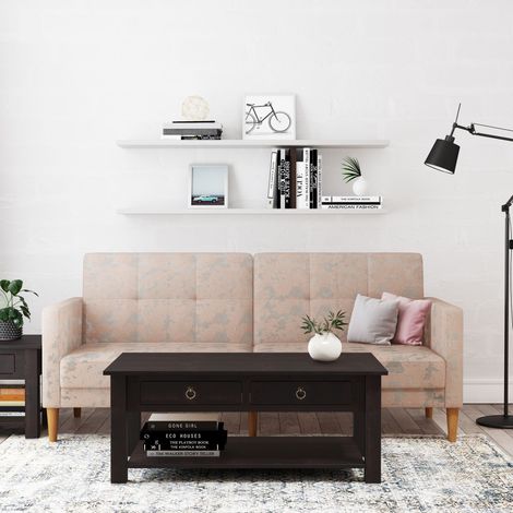 Ines-Table basse avec 2 tiroirs en pin brun foncé (1/2)