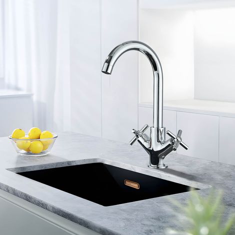 Basin Mixer Tap Dual Cross Lever Bathroom Basin taps 360° Swivel Spout Basin Sink Mixer Tap,Chrome (1/5)