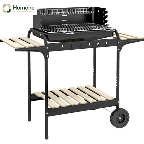 HOMAIRE Holzkohlegrill BBQ Smoker mit Räder, höheverstellbarer Grillrost, Holzablage und fahrbarem Grillwagen für Camping und Terrasse