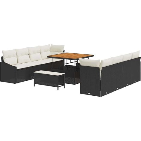 Maison Exclusive - Conjunto de sofás de jardín 11 pcs Negro ratán