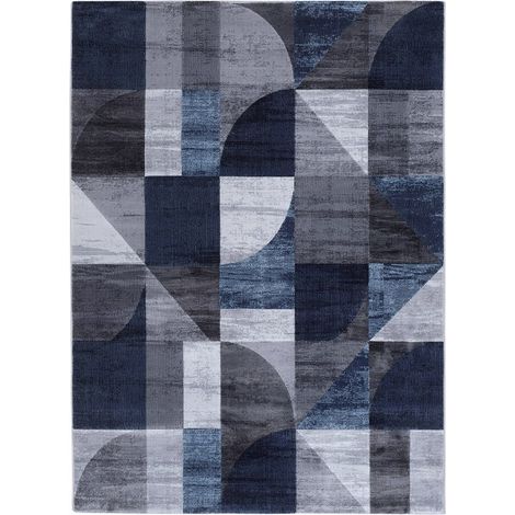Tappeto design moderno geometrico rettangolare blu grigio Double BLU005 (1/3)