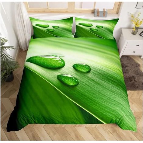 Feuille Motif Parure de Lit 220x240cm Vert Botanique Feuille Branches Ensembles de Housse de Couette En Forme de Larme Housse - ILJ (1/4)