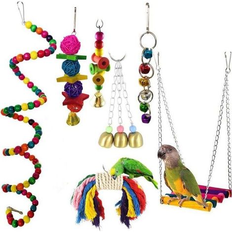 Pcs Parrot Hanging Toys, Bird Toys, Hanging Bird Bell Toy, Hanging Bird Swing Toy, Bird Cage Toys for Small Parrots, Macaws, Parakeets (1/5)