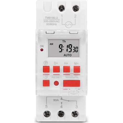 AC 85-265V 30A Timer Switches TM919BK Digital Timer 24Hours 7Days Programmable Countdown LCD Display 16 On/Off Settings 35mm DIN Rail (1/5)