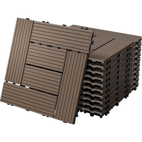 ECD Germany Dalles Terrasse Clipsables WPC 30x30 cm/22 pièces=2m² Marron Foncé Mosaïque Aspect Bois Carreaux avec Système à Clic et Drainage Revêtement de Sol Carrelage Lames Patio Jardin Extérieur