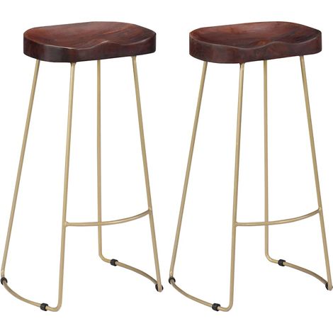 Lot de 2 Chaises de bar Tabourets de bar - Tabouret Haut Gavin Bois de manguier massif BV780735 - BonneVie (1/5)