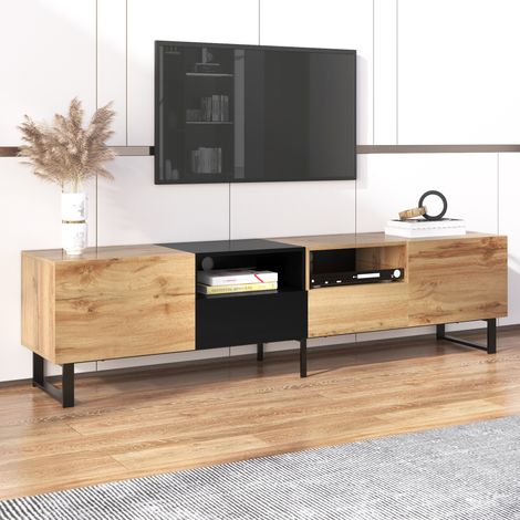Mobile TV moderno dal design nero e legno: ampio spazio di archiviazione, struttura robusta (1/4)
