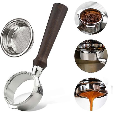 Porte-filtre à espresso sans fond, 58 mm, en acier inoxydable et bois, compatible avec les machines à espresso.-AquaForge (1/5)
