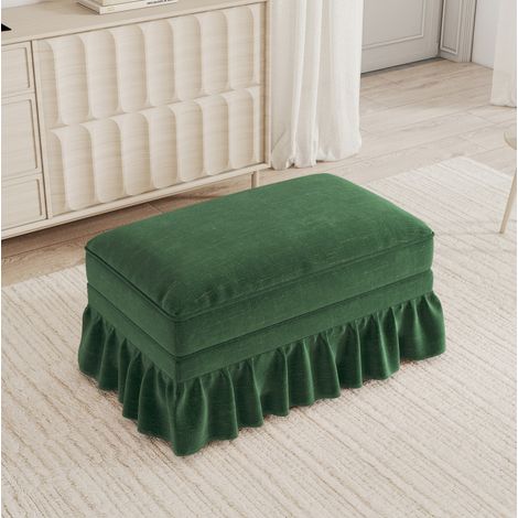 Sofá de esquina (92.5x57x20 cm), con faldón fruncido desmontable, acolchado suave, chenilla verde (1/5)