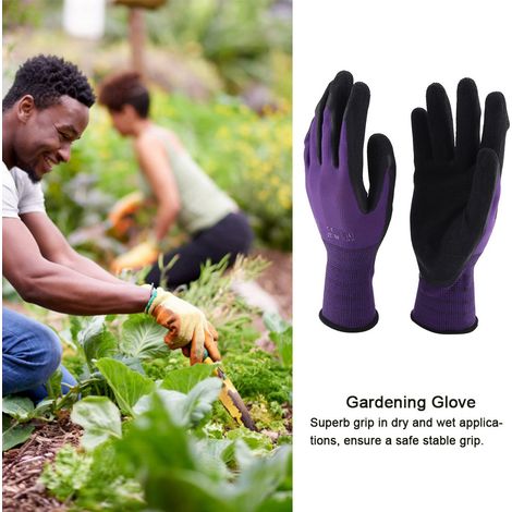 Gants de jardinage robustes en nylon nitrile latex, antidérapants, résistants à l'usure, lot de 2, taille unique, pour travaux extérieurs et bricolage. (1/5)